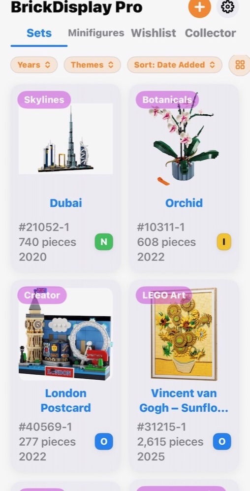 BrickDisplay set collection on iPhone