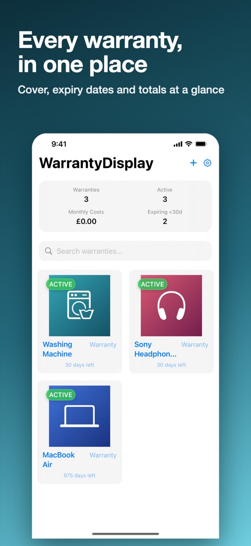 WarrantyDisplay screen 1